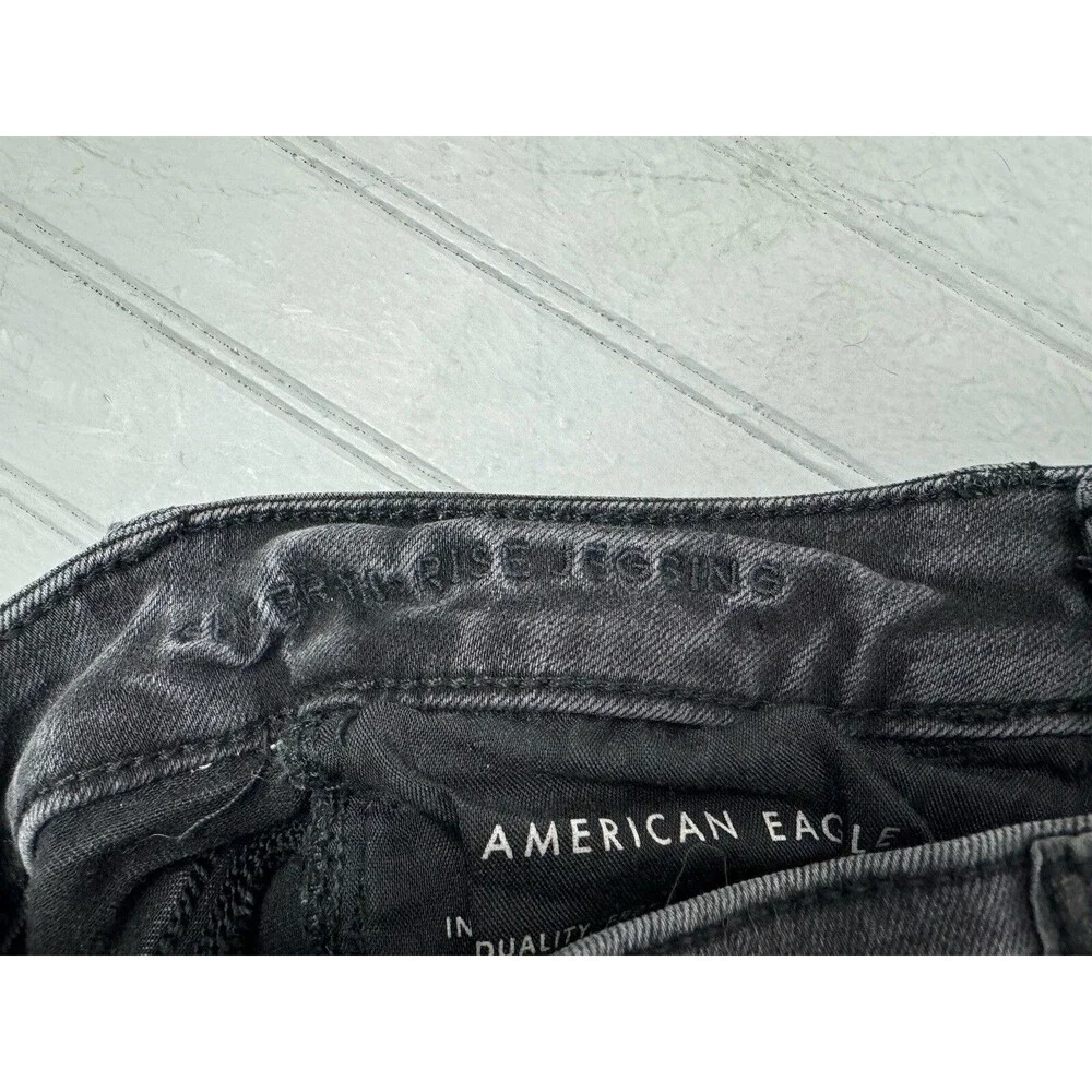 American Eagle Size 0 Womens Jeans Jegging  Black Mid Rise Skinny Distress